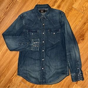 RRL Slim Fit Denim Western Shirt Dark Wash Medium